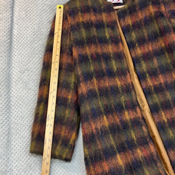 Vintage 90s DONCASTER Womens Plaid Topper Coat Mohair Blend Open A-Line Sz 6 - Picture 13 of 16